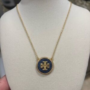 Tory Burch Semiprecious Stone Logo Necklace with a blue lapis pendant